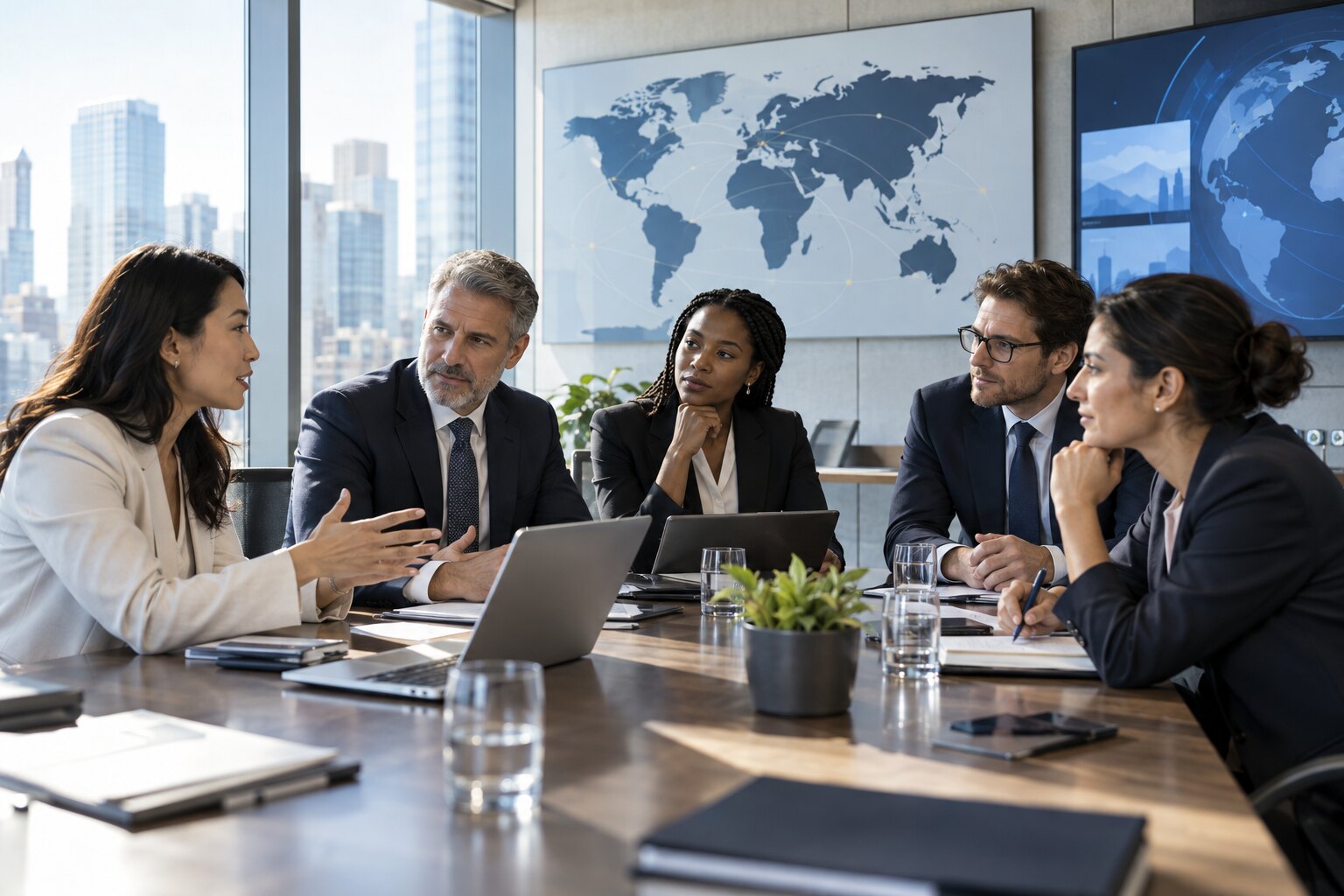 International executives collaborating on cross-border growth